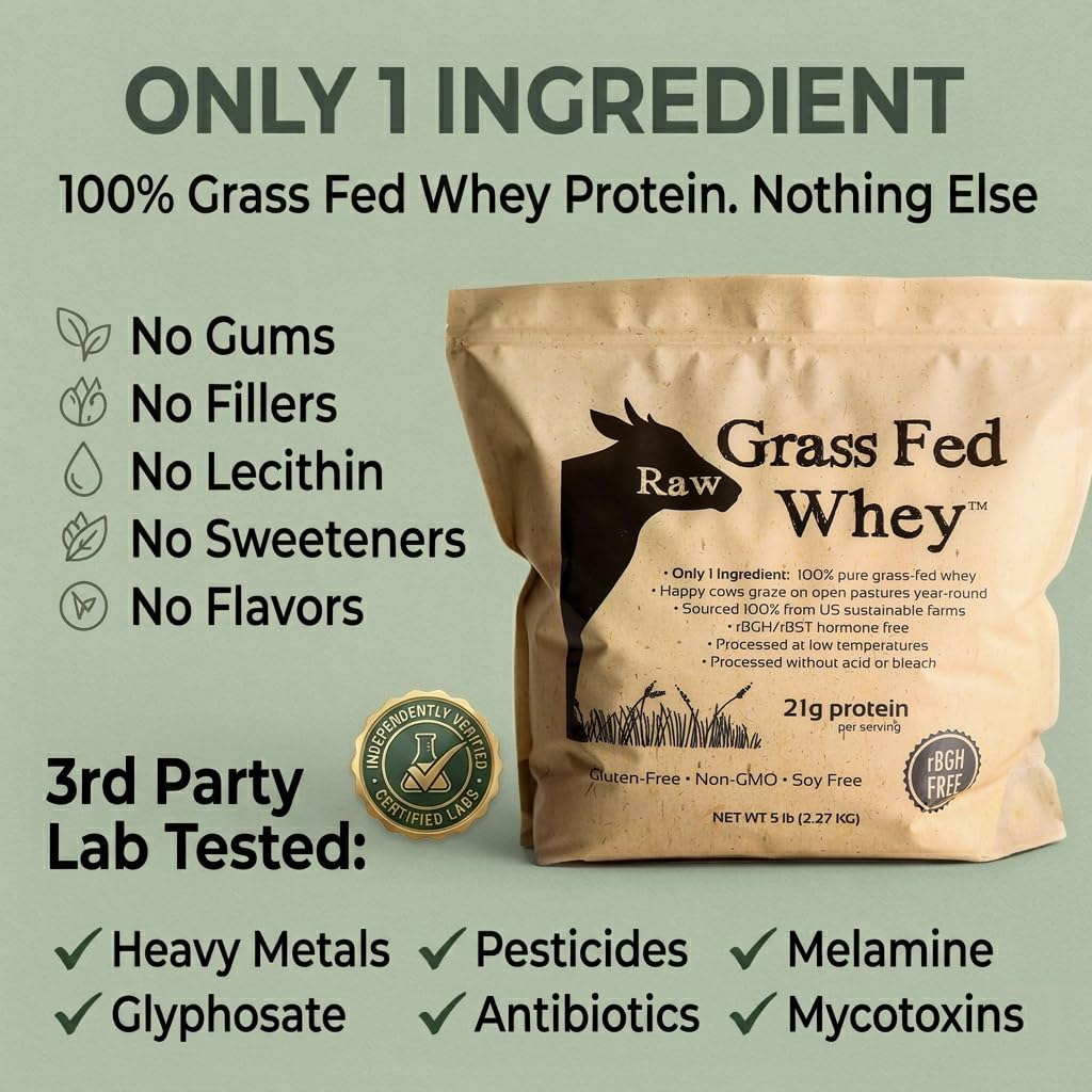 Raw Organic Whey Grass Fed Whey Protein Powder, 80 Servings