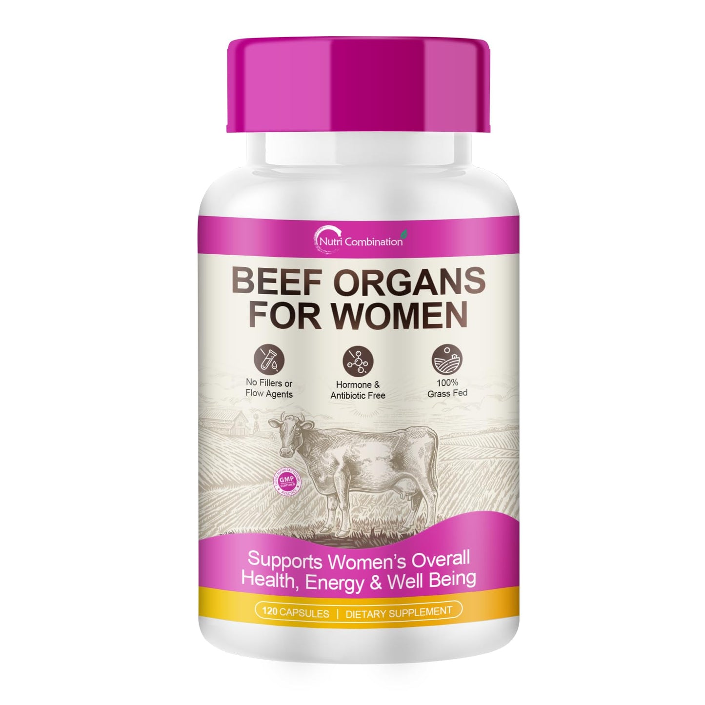 Vaairinyi Beef Organ Supplement for Women, Capsules, Grass-Fed Beef Liver with Kidney, Bone Marrow & Other Organs, Pasture Raised, 120 Capsules