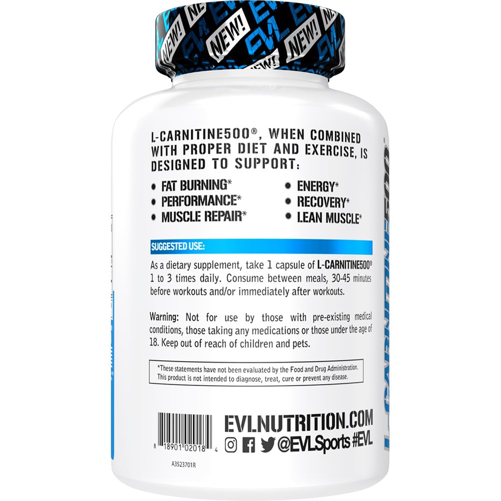 Evlution L-Carnitine Tartrate for Energy & Metabolism Support Capsules 120 Count