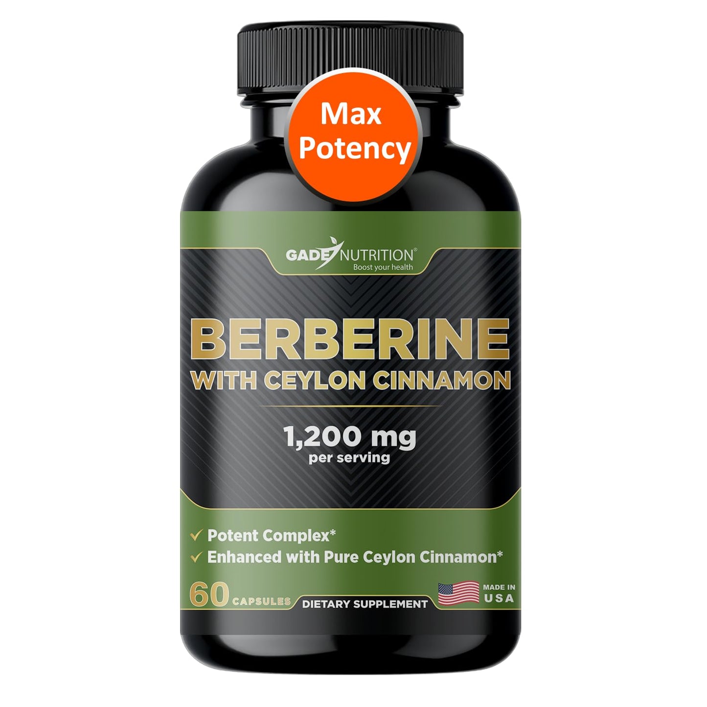GADE NUTRITION BOOST YOUR HEALTH Berberine Supplement with Ceylon Cinnamon Capsules 60 Count
