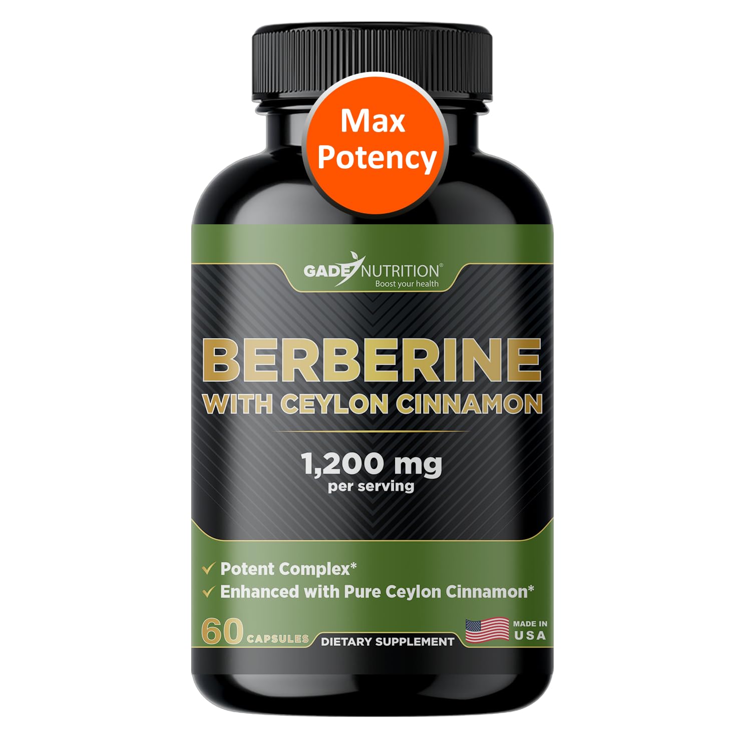 GADE NUTRITION BOOST YOUR HEALTH Berberine Supplement with Ceylon Cinnamon Capsules 60 Count