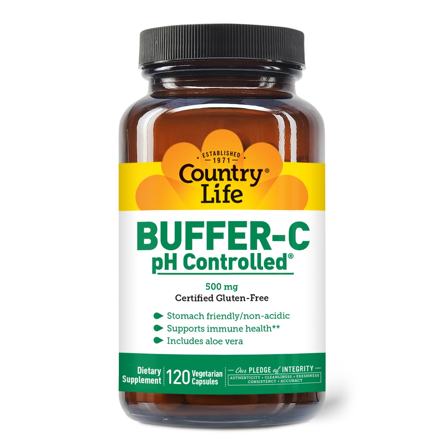 Country Life Buffer-C 500 mg Vitamin C with Bioflavonoids Capsules, 120 Count