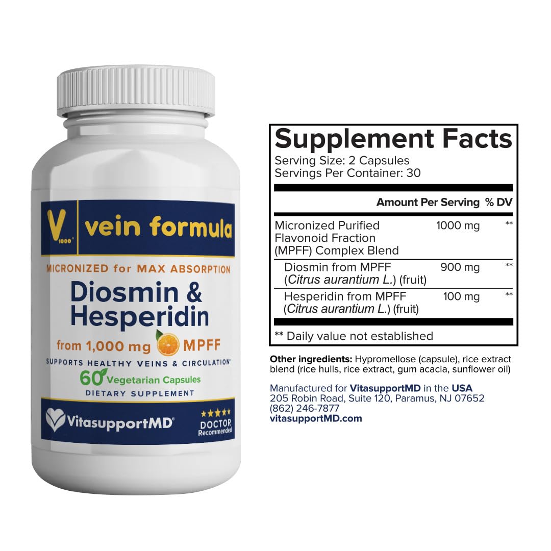 VITASUPPORTMD Leg and Hemorrhoidal Vein Support Bundle with Diosmin Hesperidin 1000mg, Horse Chestnut Seed 300mg, Micronized Purified Flavonoid Fraction, Leg Circulation, Healthy Hemorrhoidal Veins, 120 Capsules