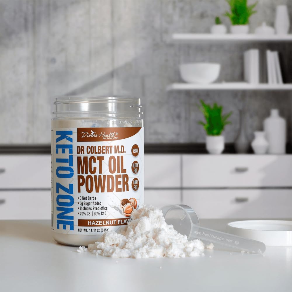 Divine Health Dr. Colbert MCT Oil Powder Hazelnut Flavor Coffee Creamer, 11.11 oz