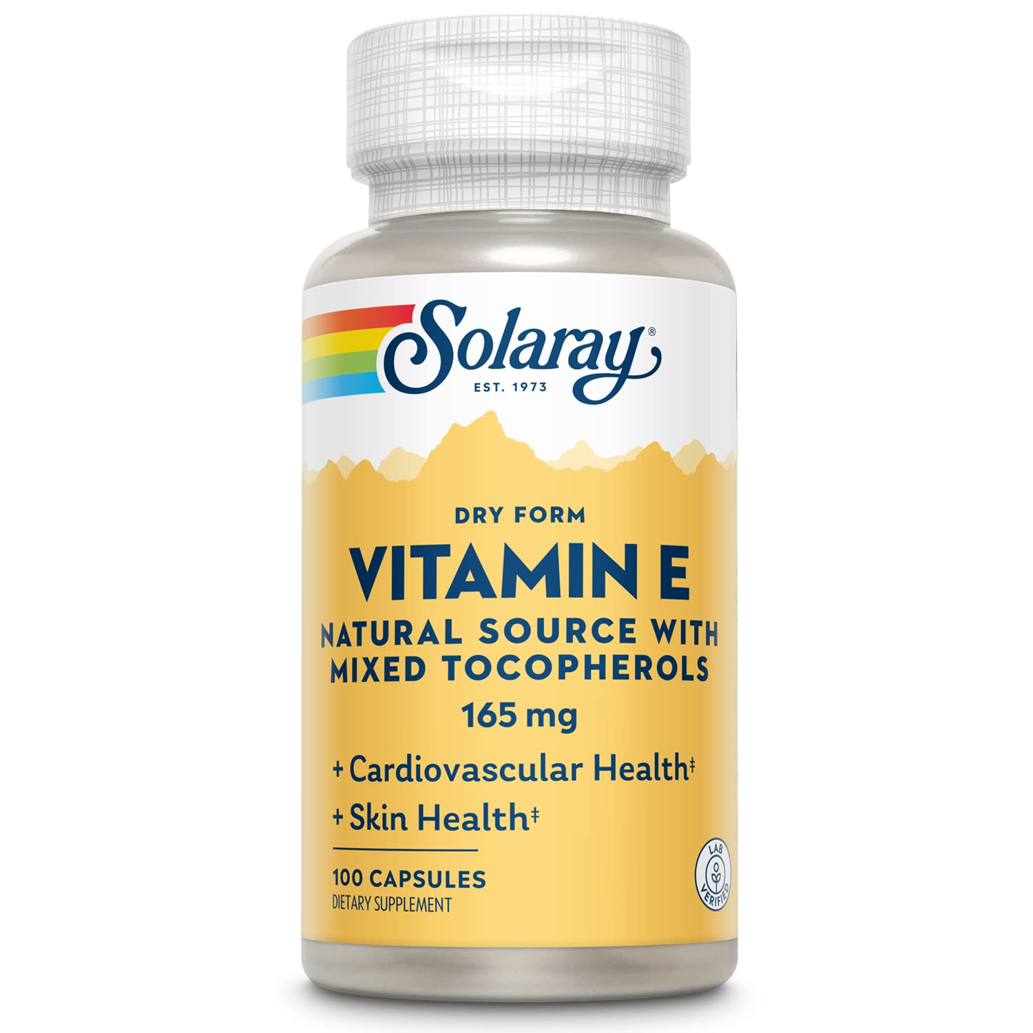 SOLARAY Vitamin E, Dry 200 IU with Mixed Tocopherols Healthy Cardiac Function & Skin Health Support, 100 Capsules