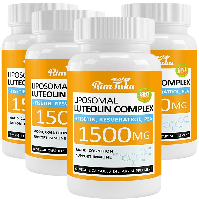 RimTuku Liposomal Luteolin Supplement 1500MG 8-in-1 Formula with Fisetin, Pea, Turmeric, Potent Flavonoid Absorption-Optimized Actives for Brain, 240 Capsules
