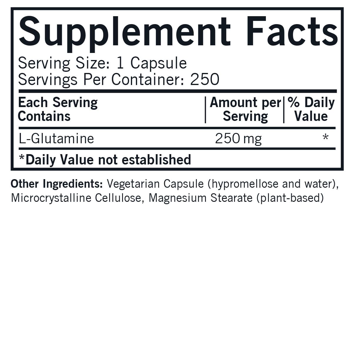 Kirkman L-Glutamine 250 mg Capsules, 250 Count