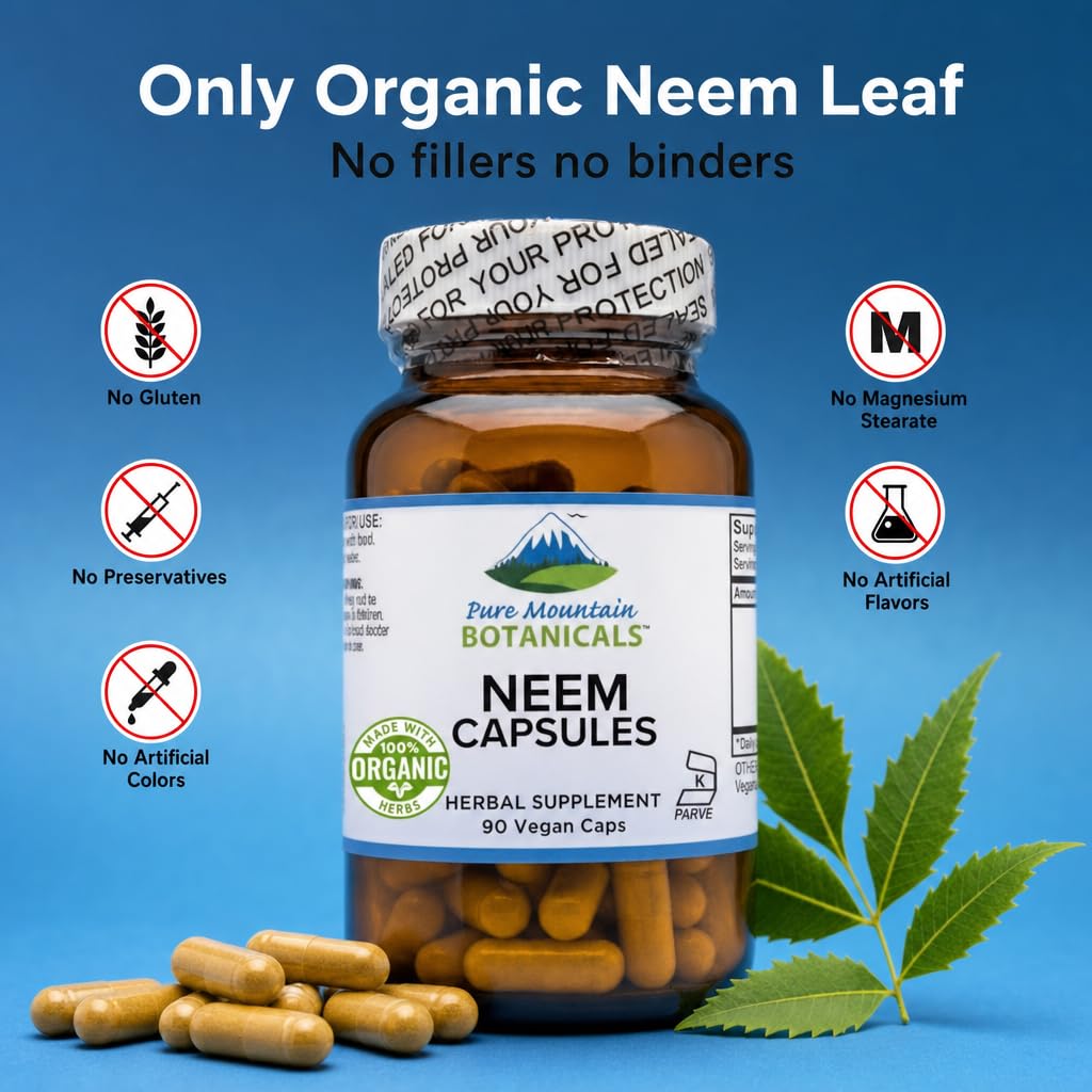 Pure Mountain Botanicals Neem 500mg Capsules, 90 Count
