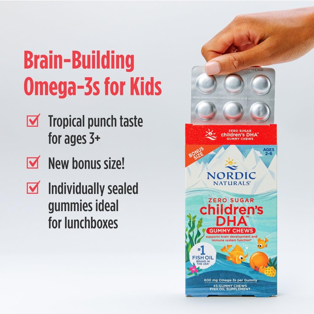 Nordic Naturals Zero Sugar Children’s DHA Gummy Chews, 45 Count