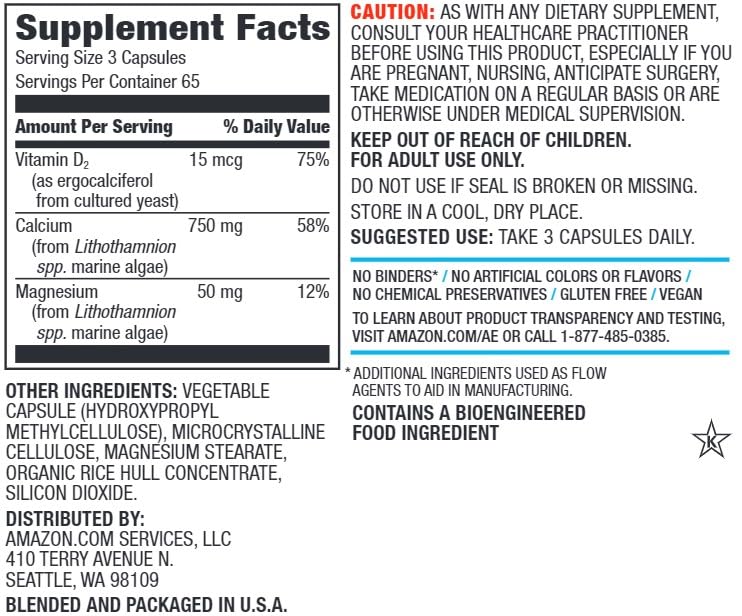 Amazon Elements Calcium Complex 750mg Capsules, 195 Count