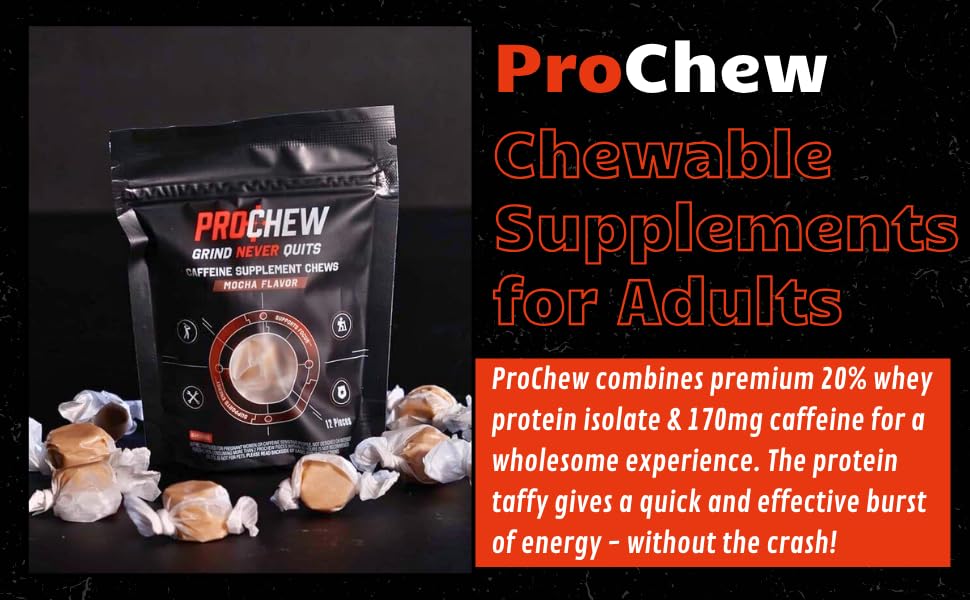PROCHEW Caffeine Supplement Chews Chewable, Mocha Flavor, 170mg Caffeine, 12 Count