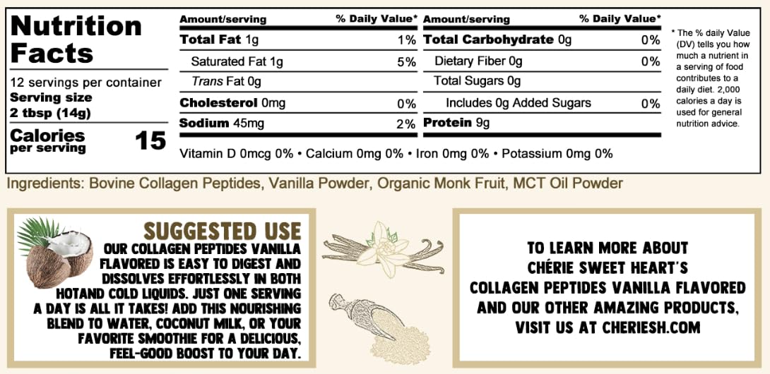 Chérie Sweet Heart Collagen Peptides Powder Vanilla 6 Ounce