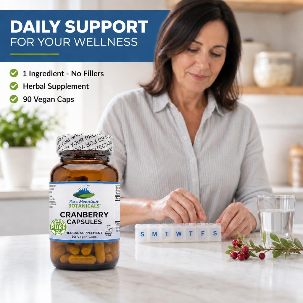 Pure Mountain Botanicals Cranberry Pills for Women 400mg Extract Capsules 90 Count