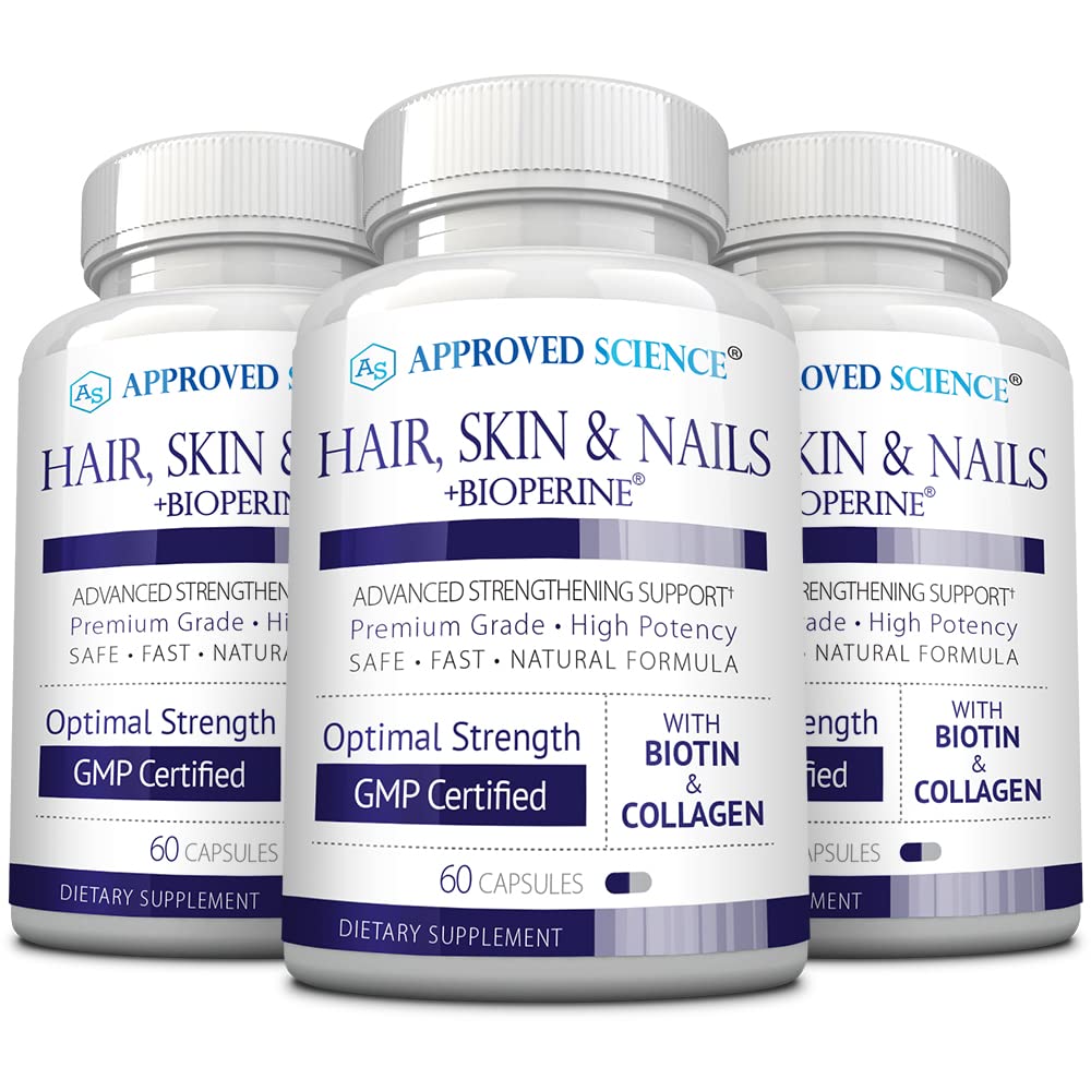 Approved Science Hair, Skin and Nails Support Supplement with Biotin, Collagen, Vitamin B Complex, Silica, BioPerine, 60 Capsules
