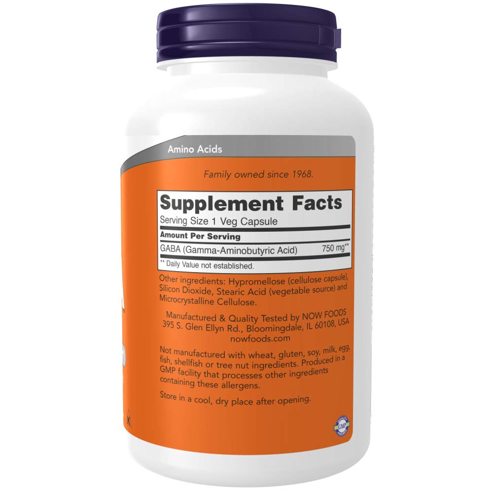NOW Foods GABA 750 mg Capsule, 200 Veg Capsules