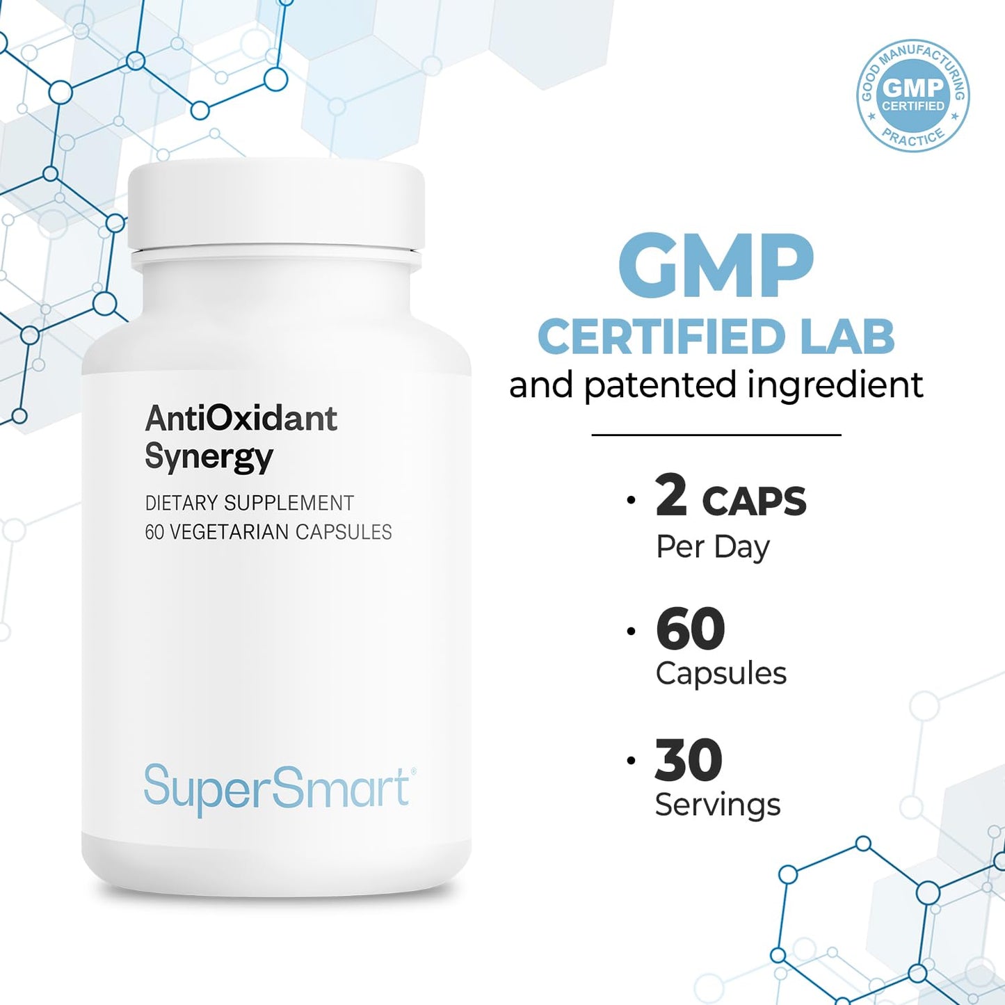 Supersmart AntiOxidant Synergy (Advanced Formula) - All-in-1 Supplement - with EGCg, Berries, Polyphenols, Resveratrol, Alpha Lipoic Acid, 60 Capsules