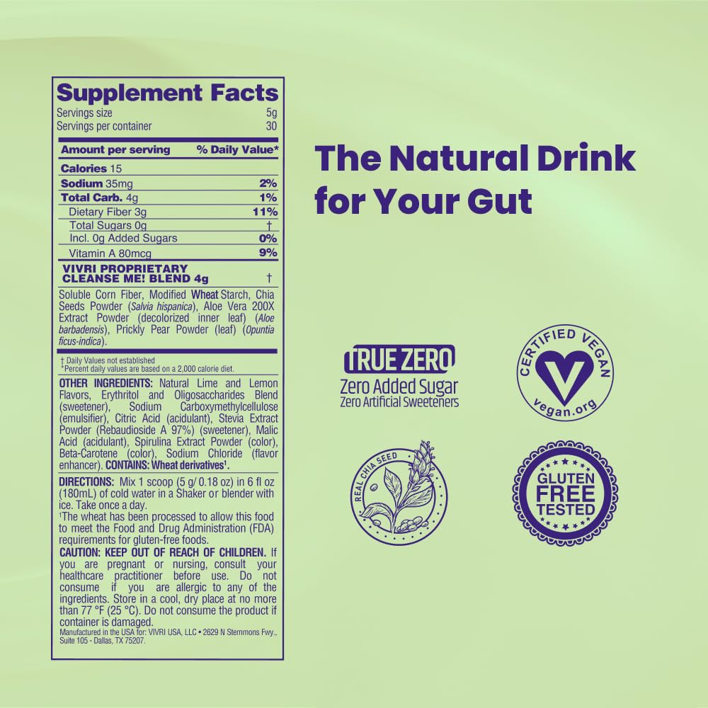 VIVRI CleanseMe! Powder 5.29 Ounce Lime Lemon Flavor