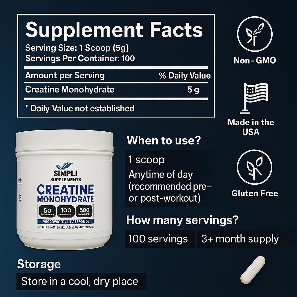 Simpli Supplements Pure Creatine Monohydrate Powder 17.6 oz