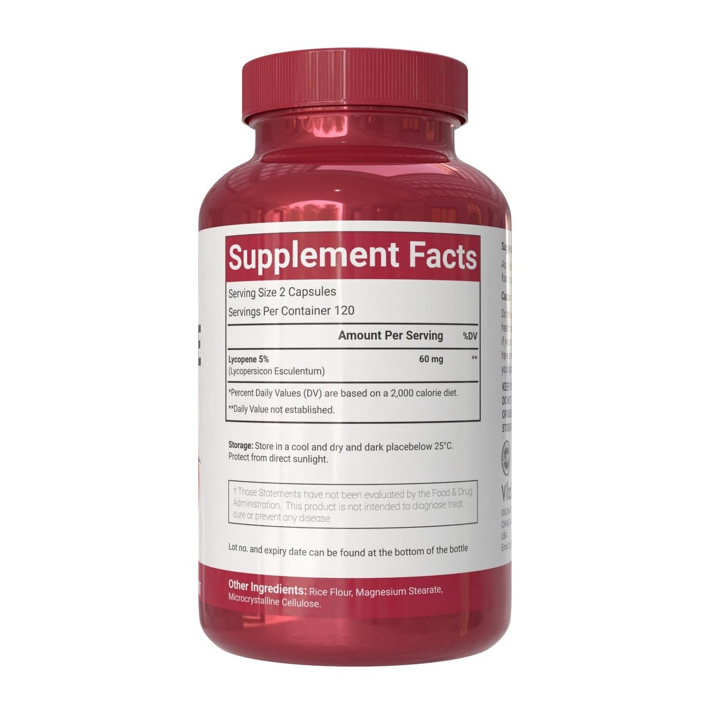VitaCosmoX Lycopene 120mg Vegan Capsules, 240 Count