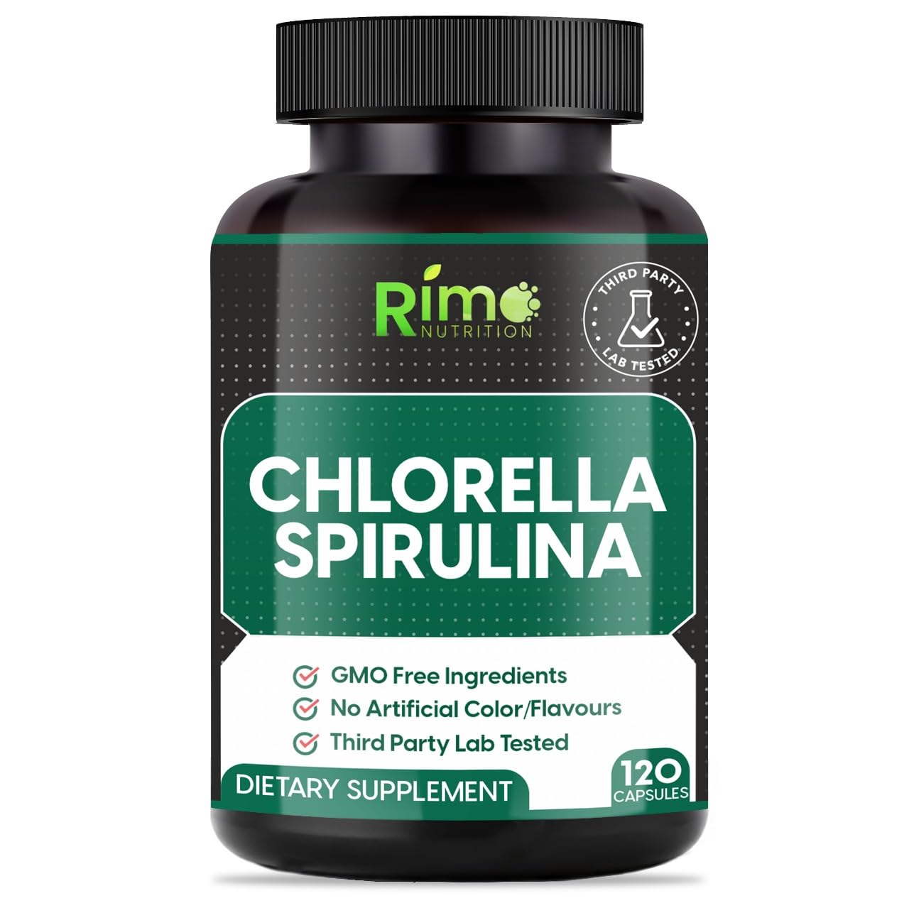 Rimo Nutrition Spirulina & Chlorella Capsules, 1000 mg per Serving, 120 Capsules