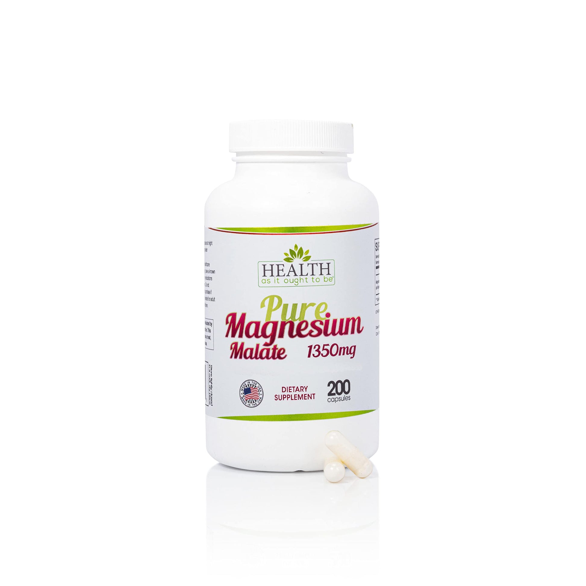 Health As It Ought To Be Pure Magnesium Malate 1350 mg Capsules 200 Count
