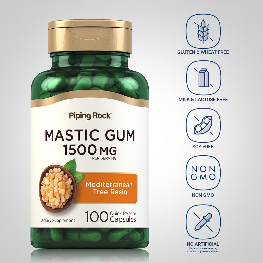 Piping Rock Mastic Gum Capsules 1500mg, 100 Count