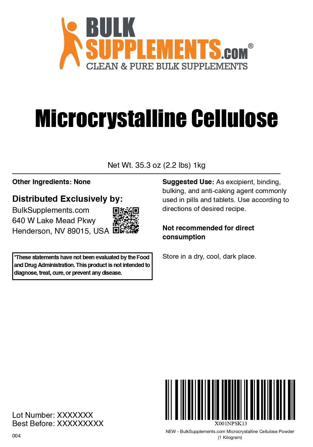 BulkSupplements Microcrystalline Cellulose Powder 35.2