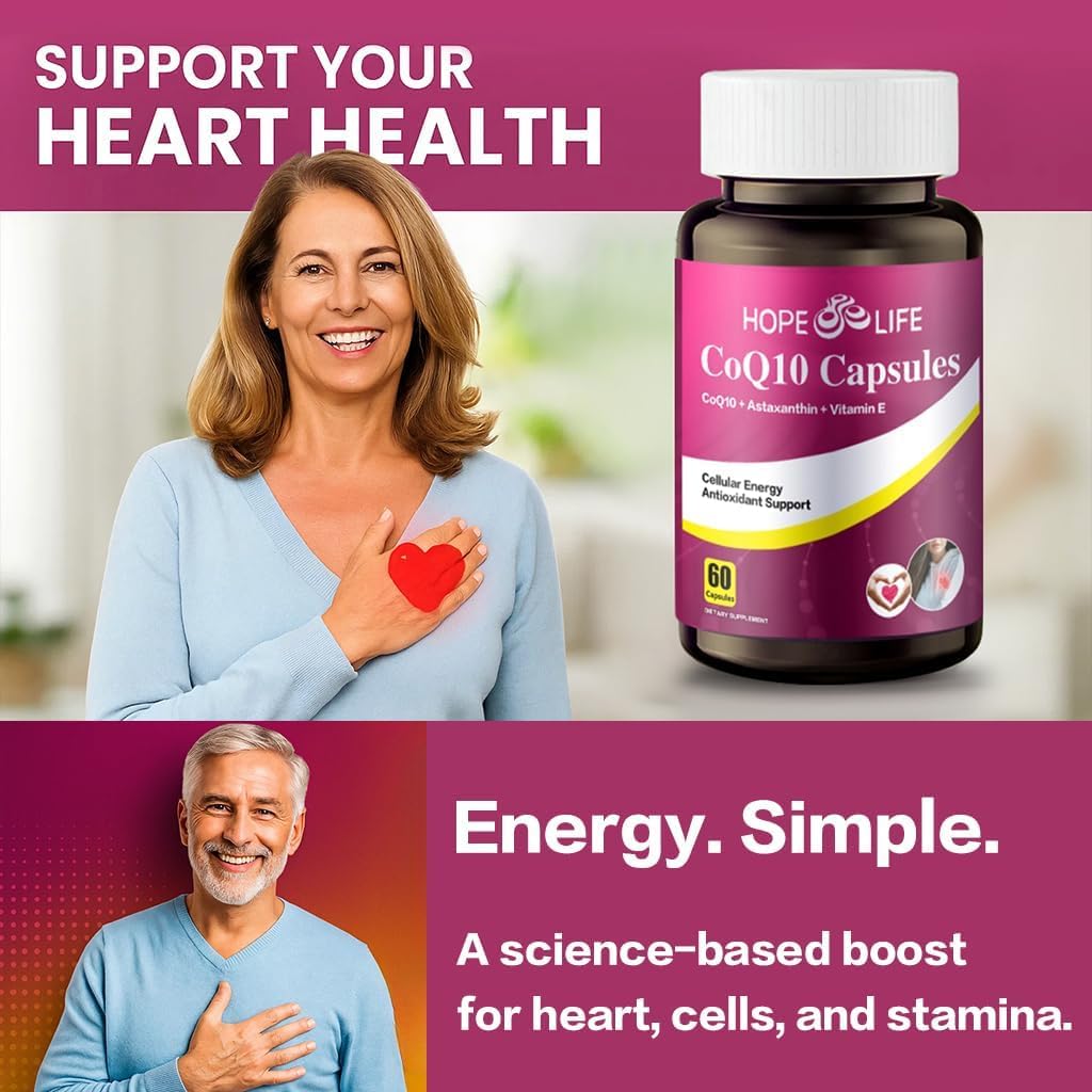 HOPE LIFE Coenzyme Q10 with Astaxanthin and Vitamin E, 120 Capsules