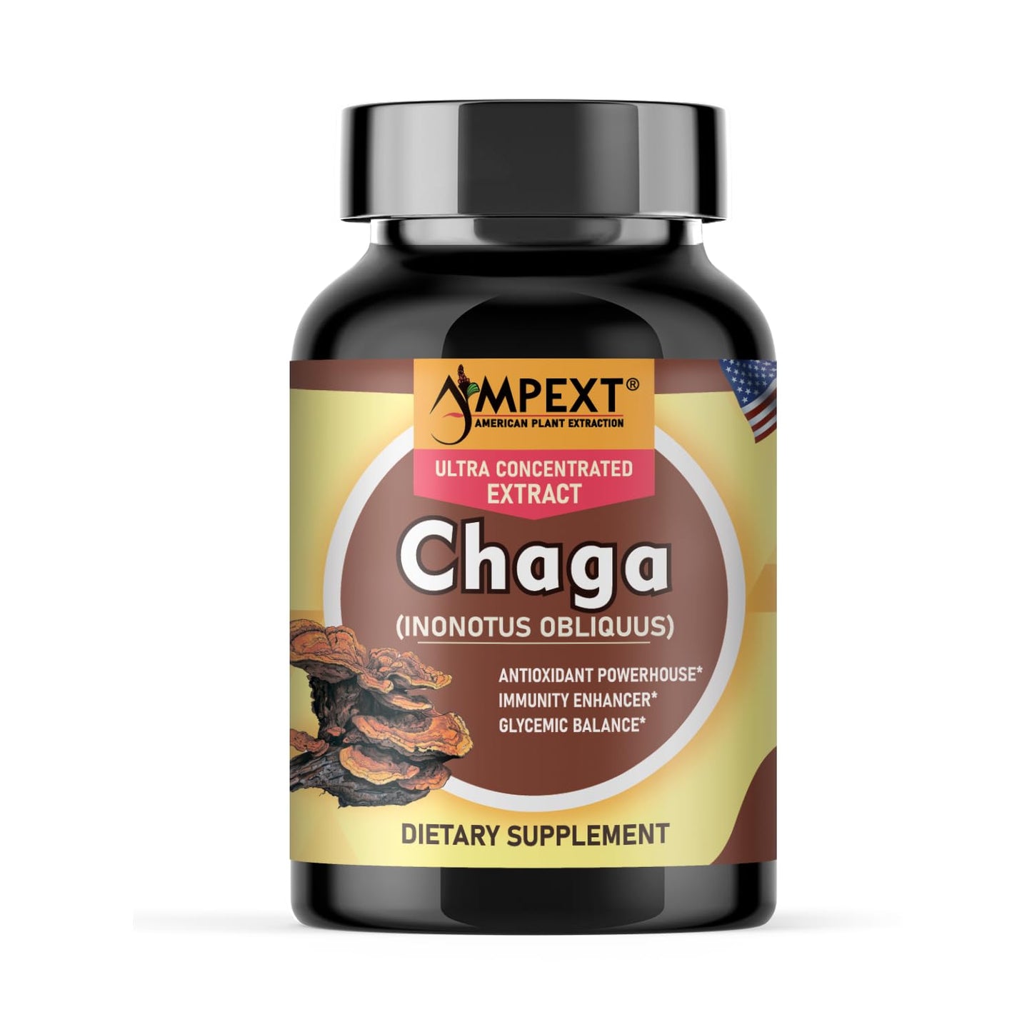 AMPEXT Chaga Premium Quality Fruiting Bodies Extract More Than 30% Beta-Glucans 90 Capsules