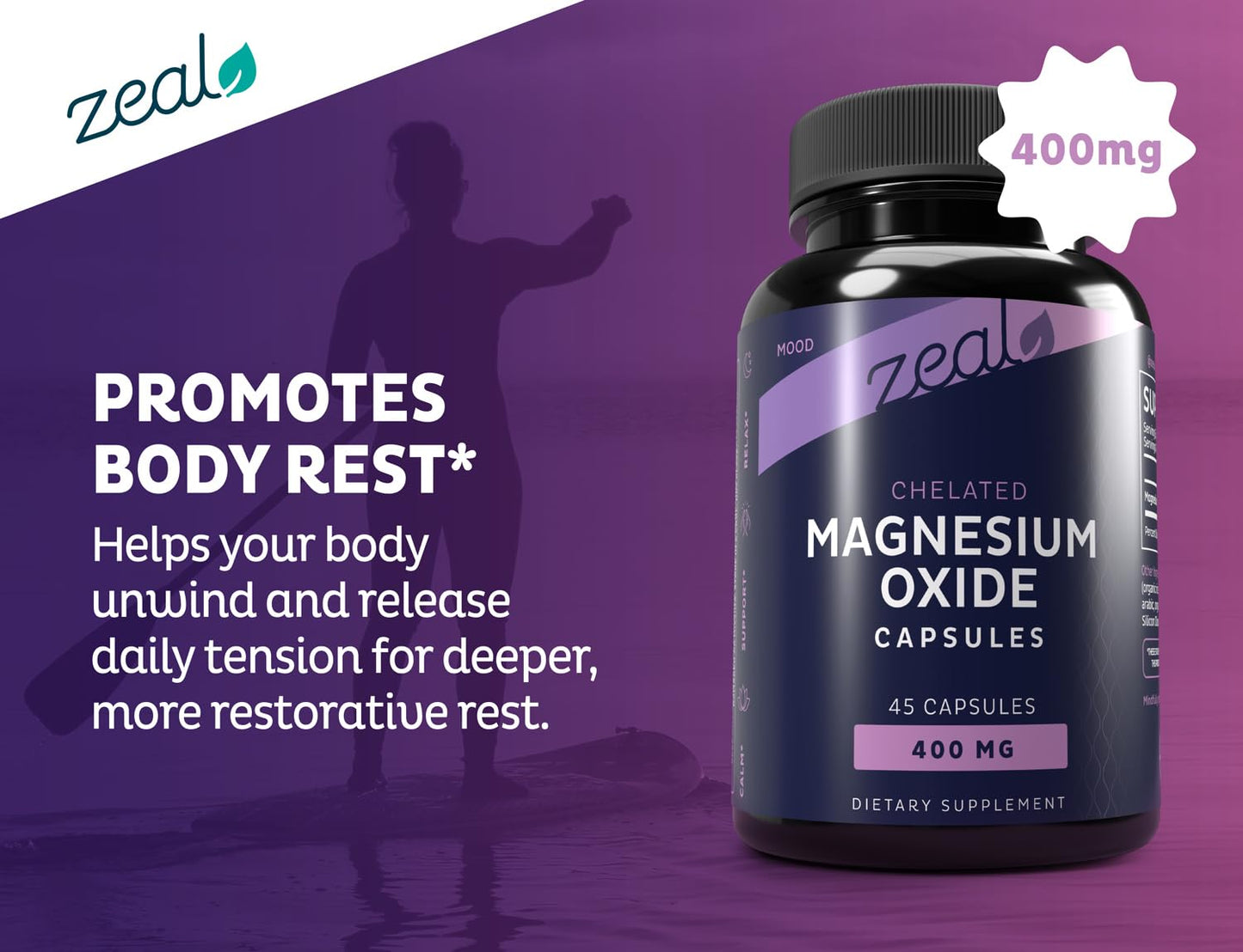 Zeal Naturals Magnesium Oxide 400mg Capsules, 45 Count