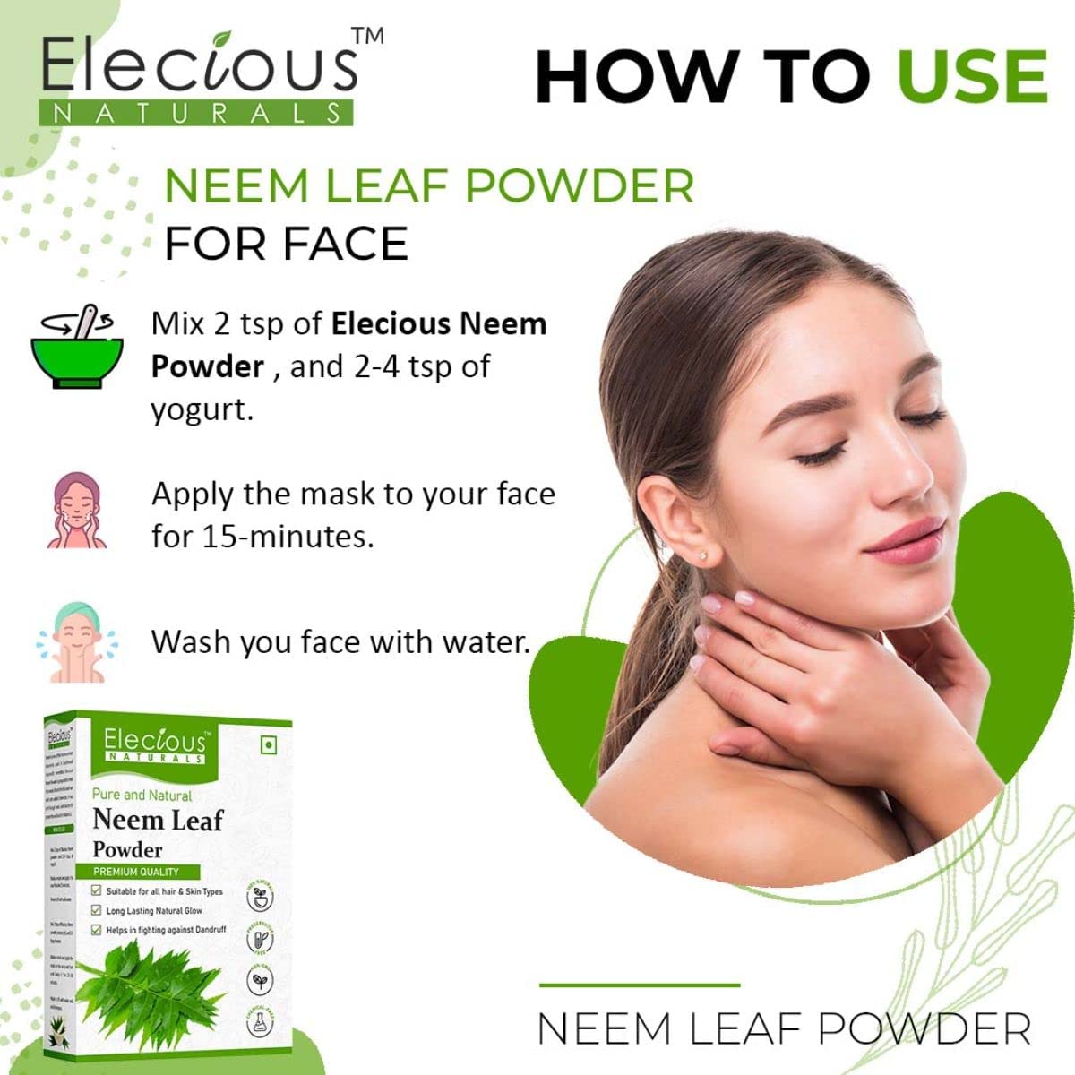 Elecious Neem Powder Margosa (Azadirachta Indica Leaf Powder), 7.0548 oz