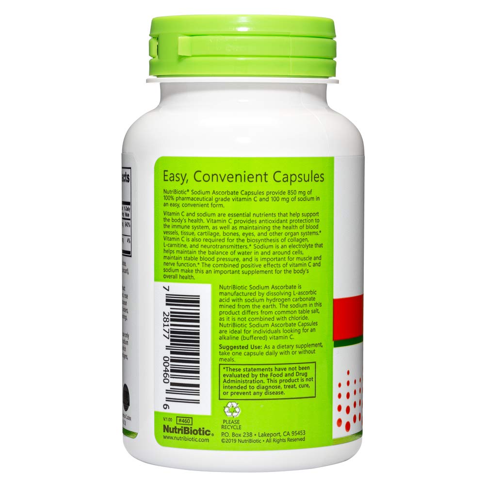 NutriBiotic Sodium Ascorbate Buffered Vitamin C Capsules, 100 Count