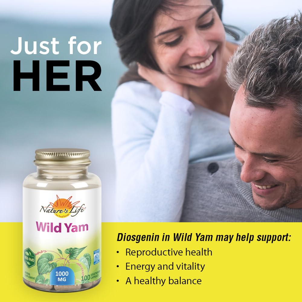 Nature's Life Wild Yam 1000mg Herbal Supplement Women's Health Formula with Diosgenin for Healthy Balance Capsules 100
