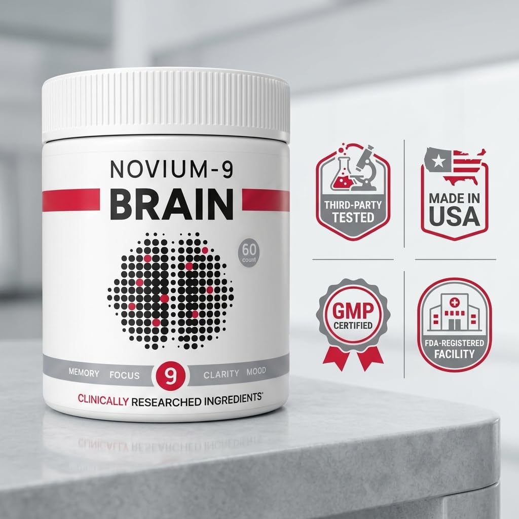Novium-9 Brain Brain Supplement for Memory, Focus & Clarity Capsules, 60 Count