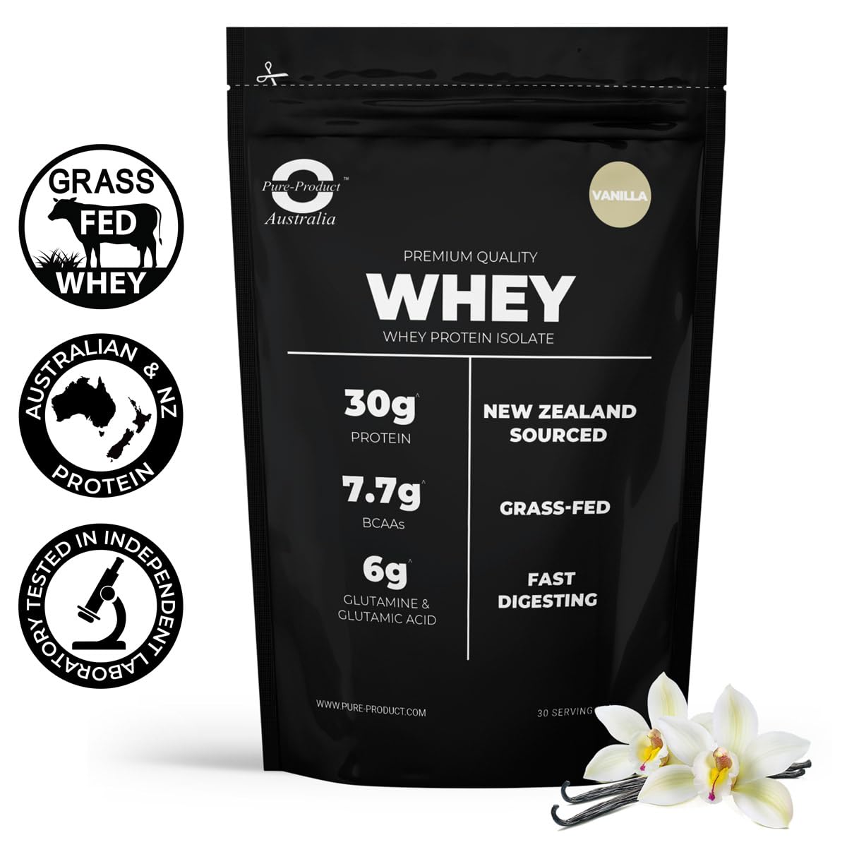 Pure Product Australia 100% Whey Isolate Protein Powder, Vanilla, 1kg, 33 Servings