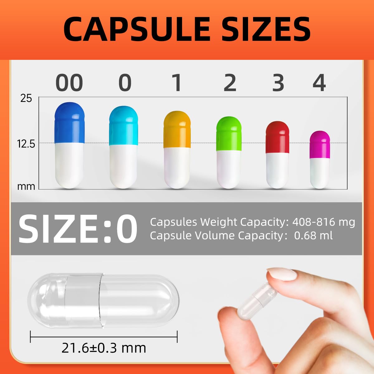 CAPSLogist Clear Empty Capsules Size 0, Vegan, 500 Count Capsules