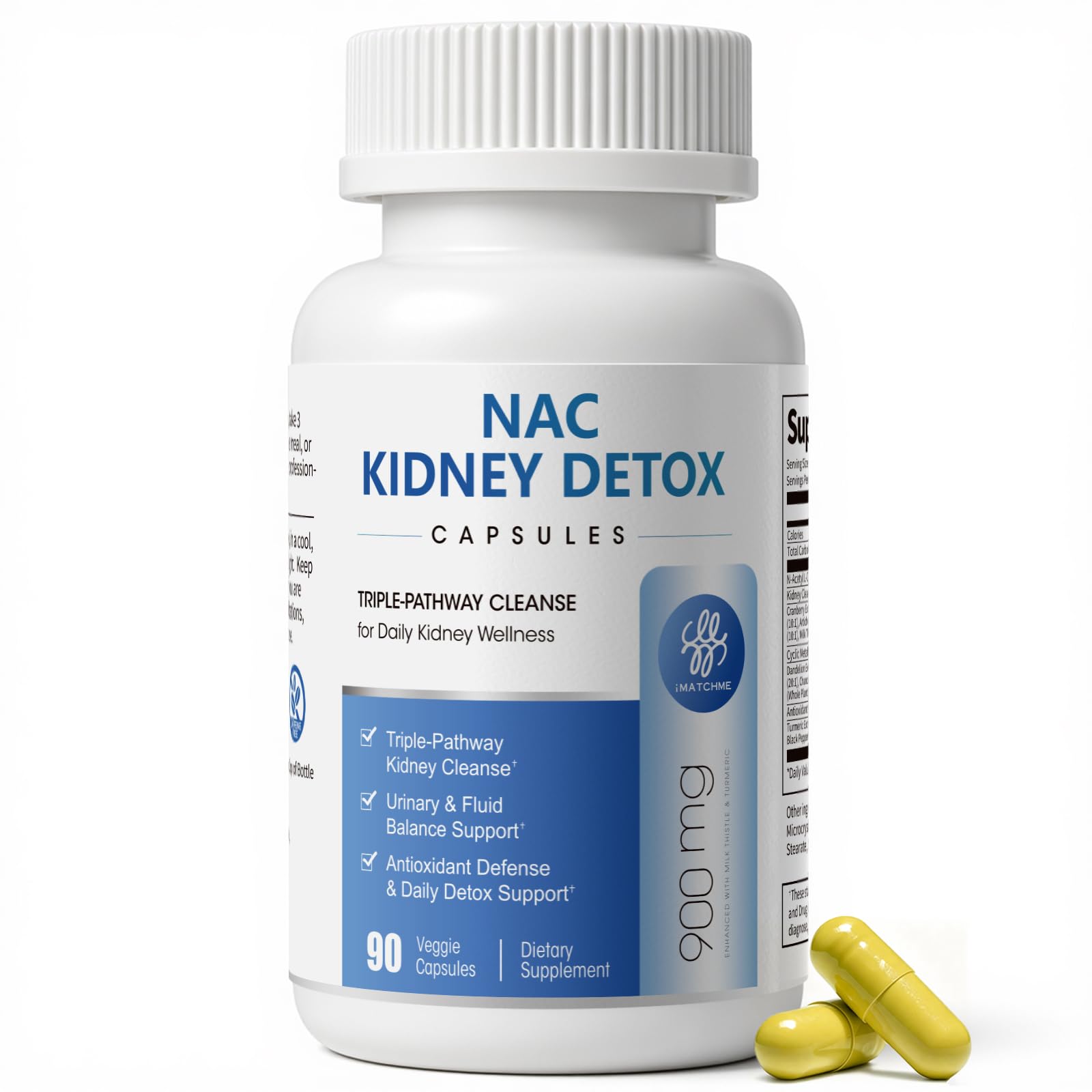 iMATCHME NAC Supplement 900mg Kidney Cleanse Detox & Repair, 90 Capsules