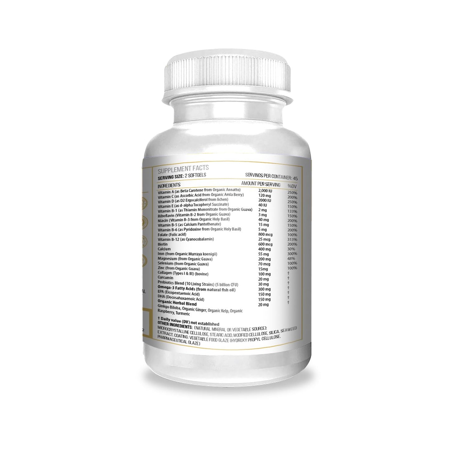 ACTIF Organic Multivitamin for Women 70+ with 20+ Advanced Factors and Omega-3 Softgels, 90 Count