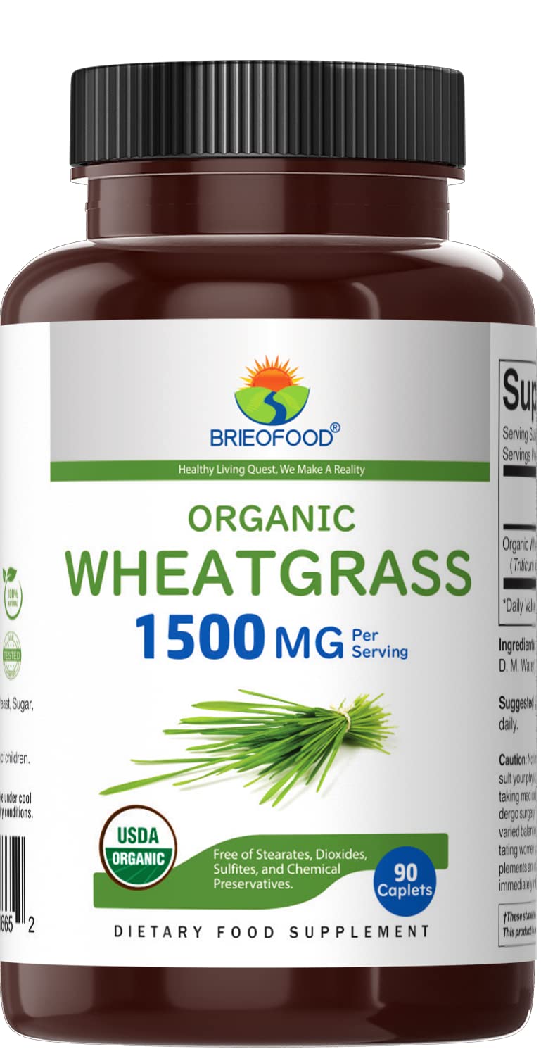 Brieofood Organic Wheatgrass 1500mg Tablet, 90 Count