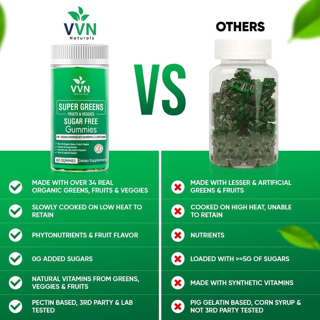 VVN Naturals Sugar-Free Organic Fruits, Greens & Veggies Gummies 60 Gummies
