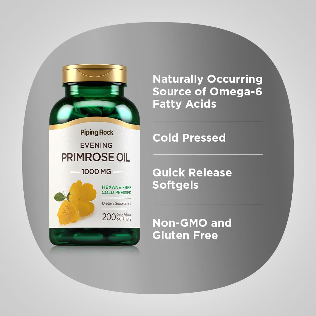 Piping Rock Evening Primrose Oil Softgels 1000mg, 200 Count