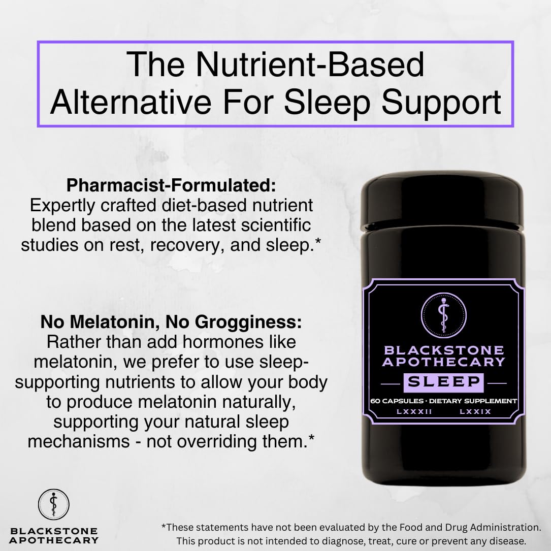 Blackstone Apothecary Sleep Supplement with Magnesium Glycinate, L-Theanine, GABA, Active B6 (P5P), Zinc Glycinate Capsules 60