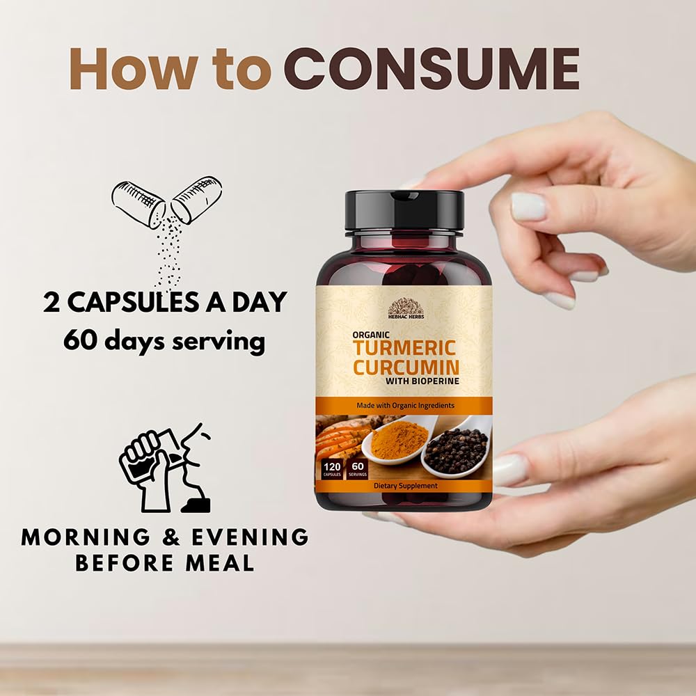 Hebhac Herbs Turmeric Curcumin with Black Pepper Capsules 1000mg, 120 Count