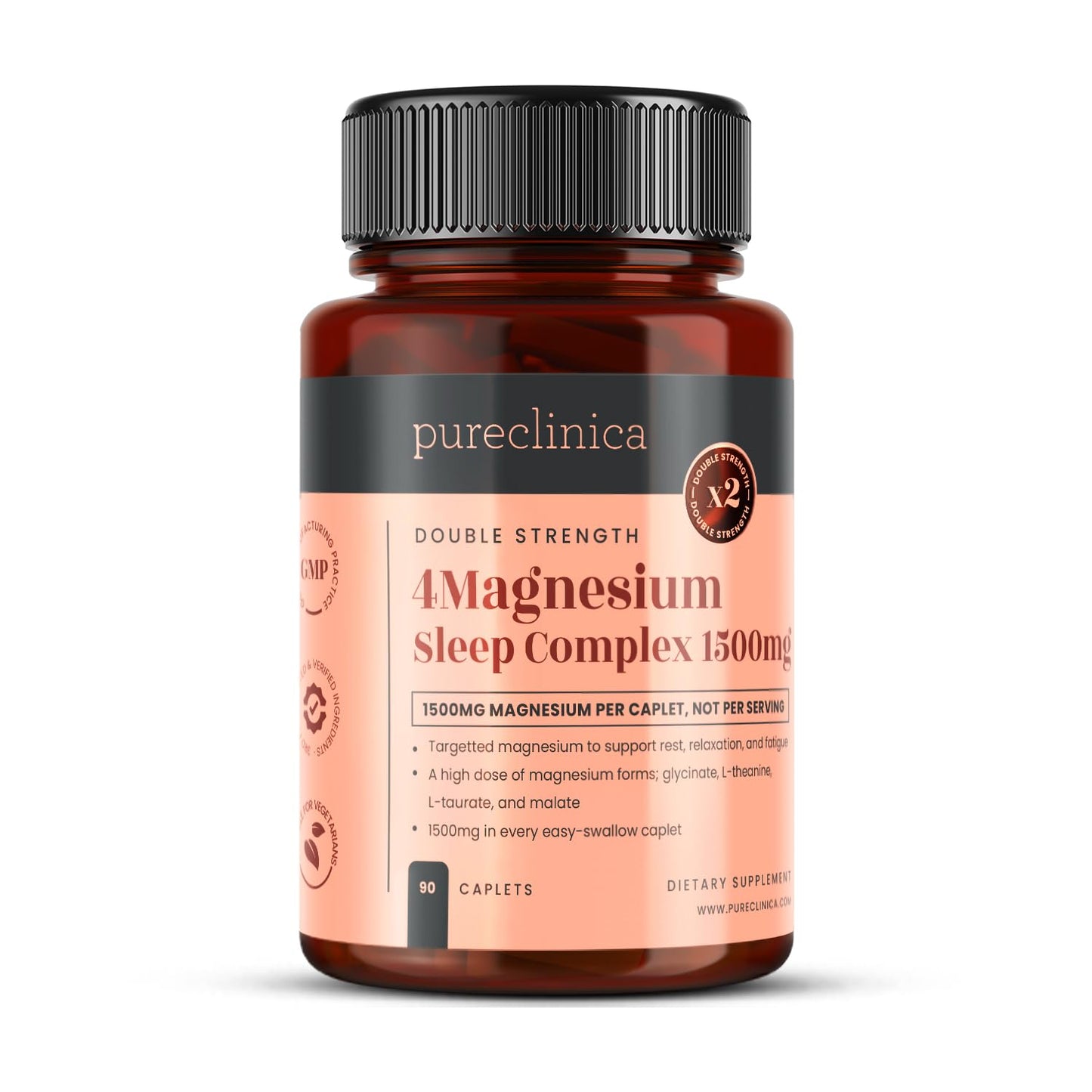 PureClinica Double Strength Magnesium Sleep Complex 1500mg Caplets 90 Count