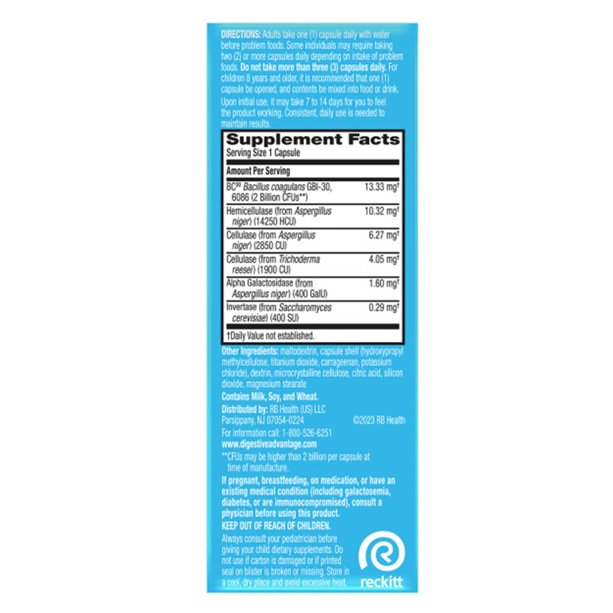 Digestive Advantage Fast Acting Enzymes + Daily Probiotic Prevent Gas & Break Down Food Particles 96 Capsules