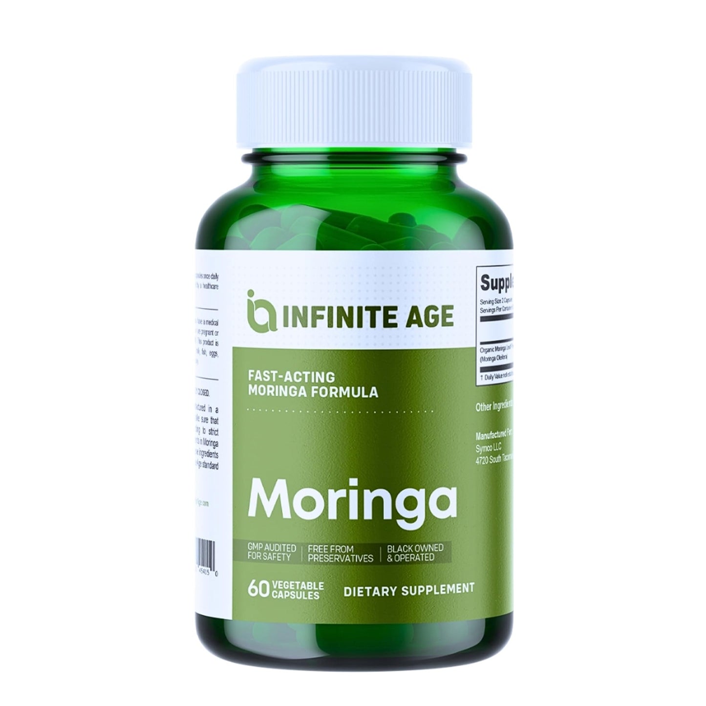 INFINITE AGE 1000mg Organic Moringa Leaf Powder Capsules, 60 Count