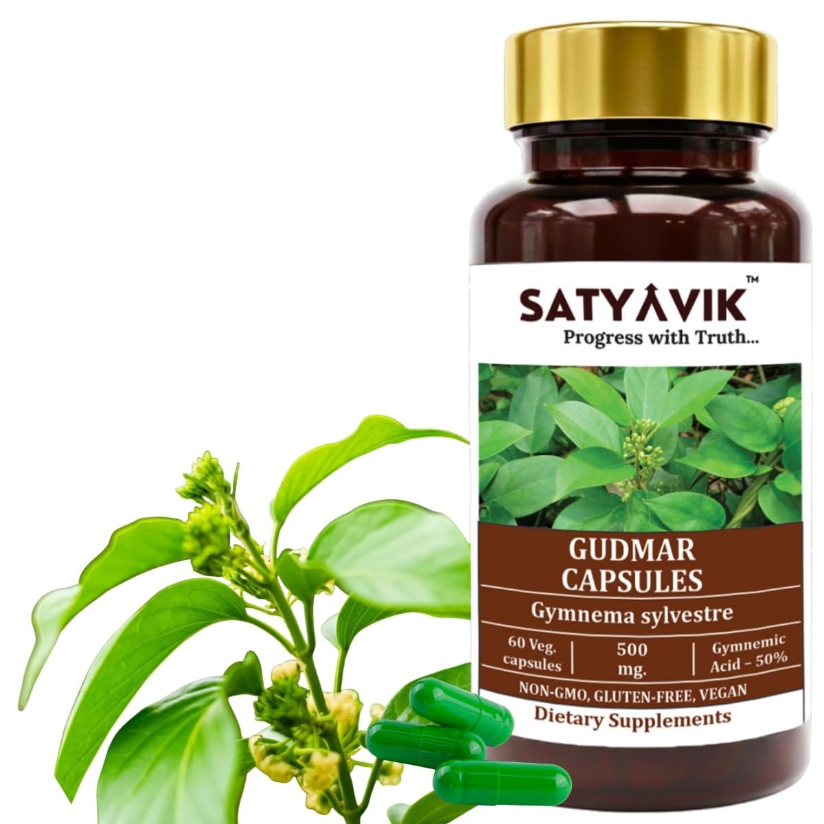 Satyavik Gurmar Gymnema Sylvestre Extract Capsules 500 mg, 240 Capsules