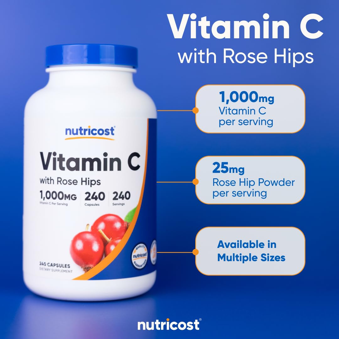 Nutricost Vitamin C with Rose Hips 1025mg Capsules, 240 Count