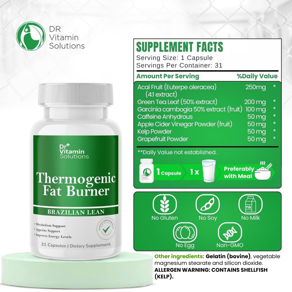 DR VITAMIN SOLUTIONS Thermogenic Fat Burner for Women and Men - Appetite Suppressant for Weight Loss Capsule, 31 Count