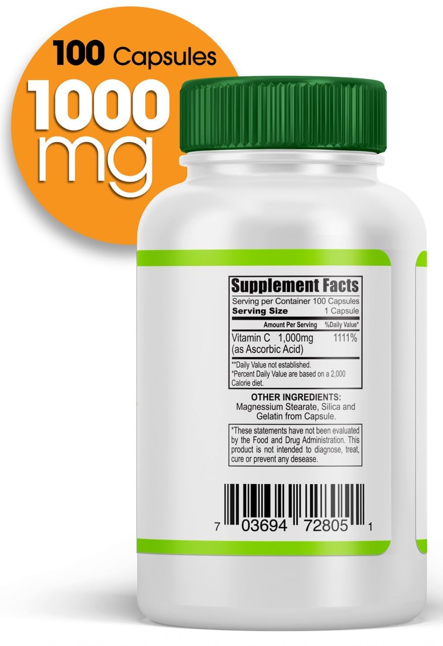 Generic Vitamin C 1000mg Capsules, 100 Count